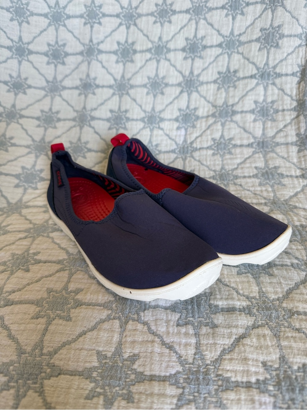 CROCS Navy Slip-On Flats with Red Interior